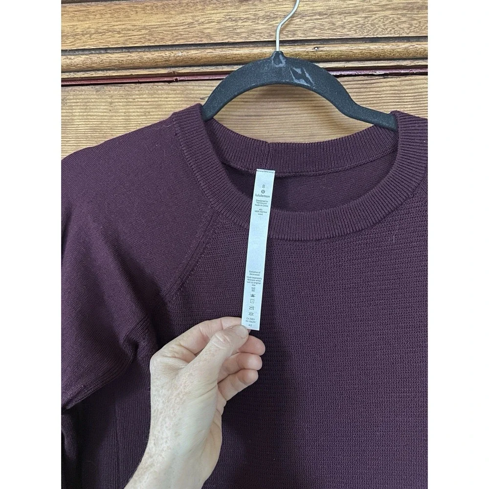 Lululemon Sit In Lotus Sweater Pullover Stretch Merino Wool Womens 8 Burgundy - Picture 3 of 4